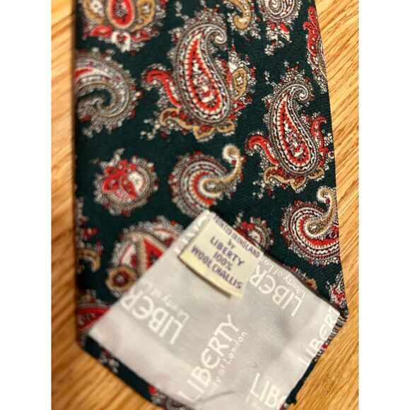 Vintage Liberty of London Tie Paisley challis wool green maroon suit work office - Picture 5 of 5